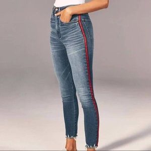 ABERCROMBIE & FITCH RARE HIGH-RISE TUXEDO STRIPE ANKLE JEANS RAW HEM UNIQUE